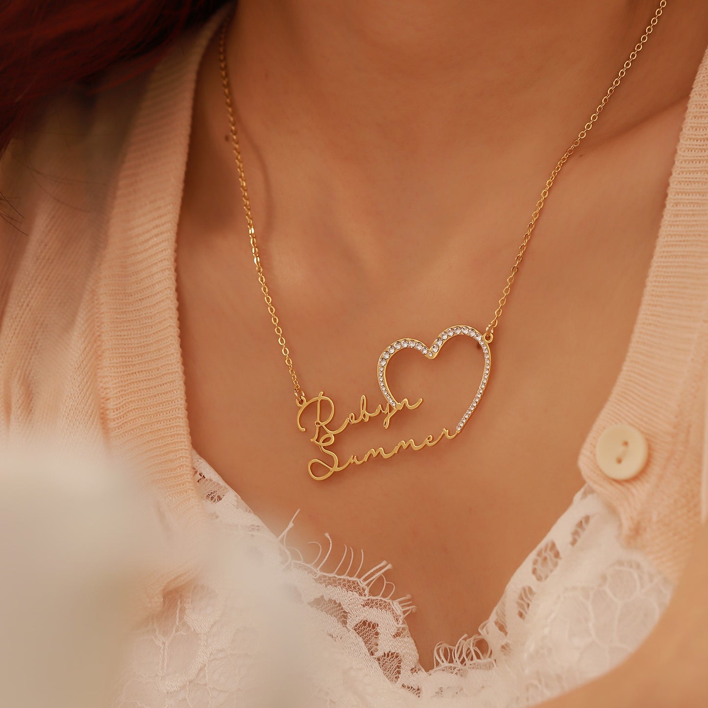 Double Name Heart Iced Name Necklace