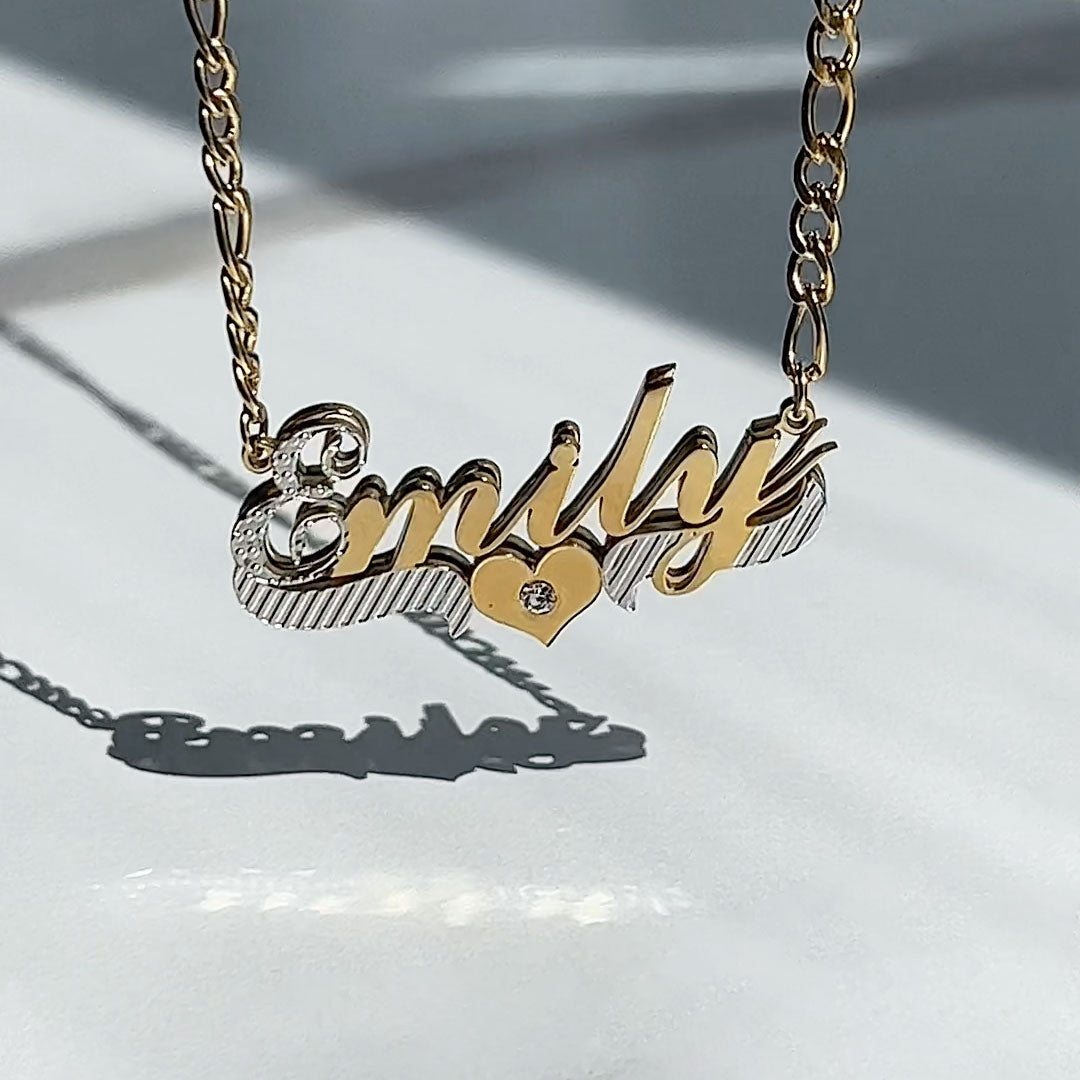 Diamond 2-Tone Heart 3D Plated Name Necklace